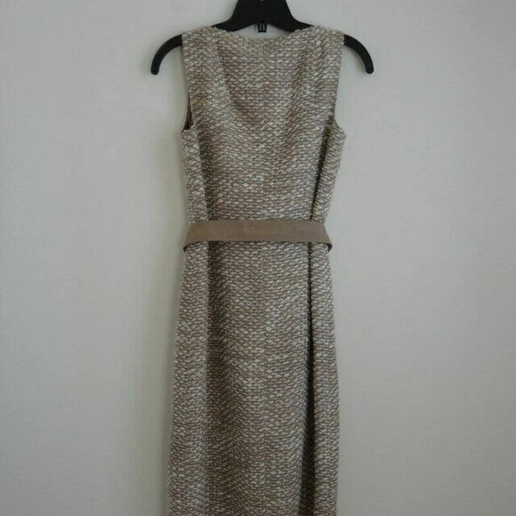 NWT AKRIS Camel Offwhite Wool Sheath Sleeveless Dress with Belt 8 - Picture 7 of 7